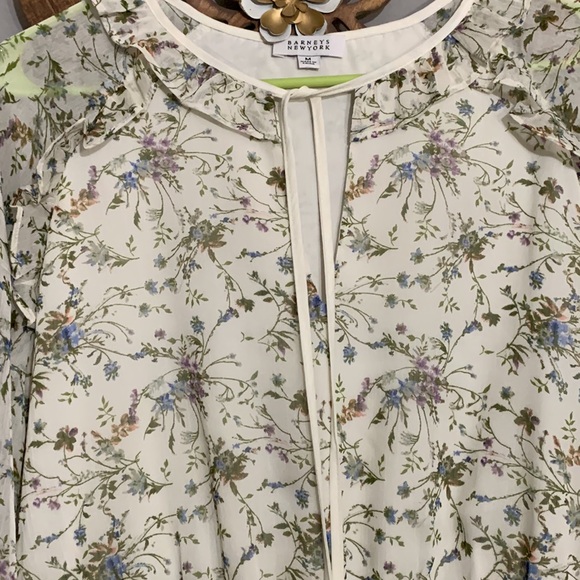 Barneys New York White Blue Floral Print Elastic Waistline Dress Size Medium - Picture 4 of 8